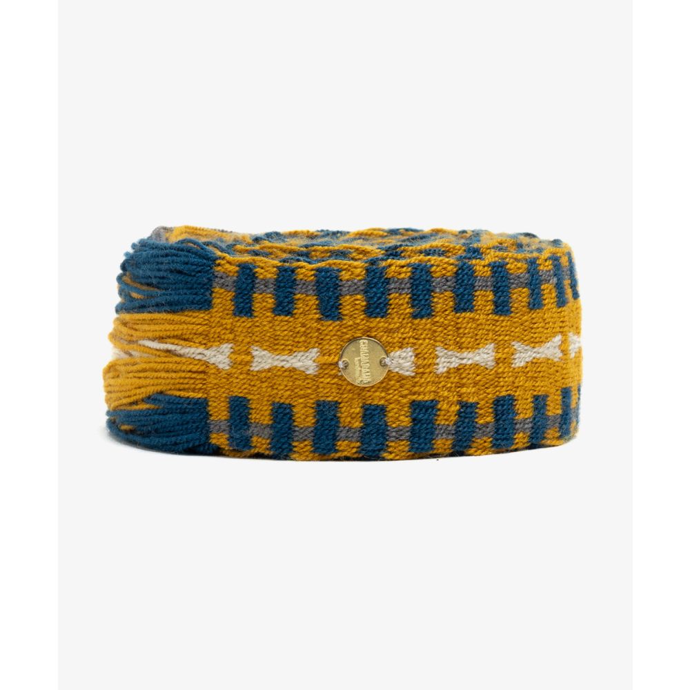 Belt with fringes mustard & blue