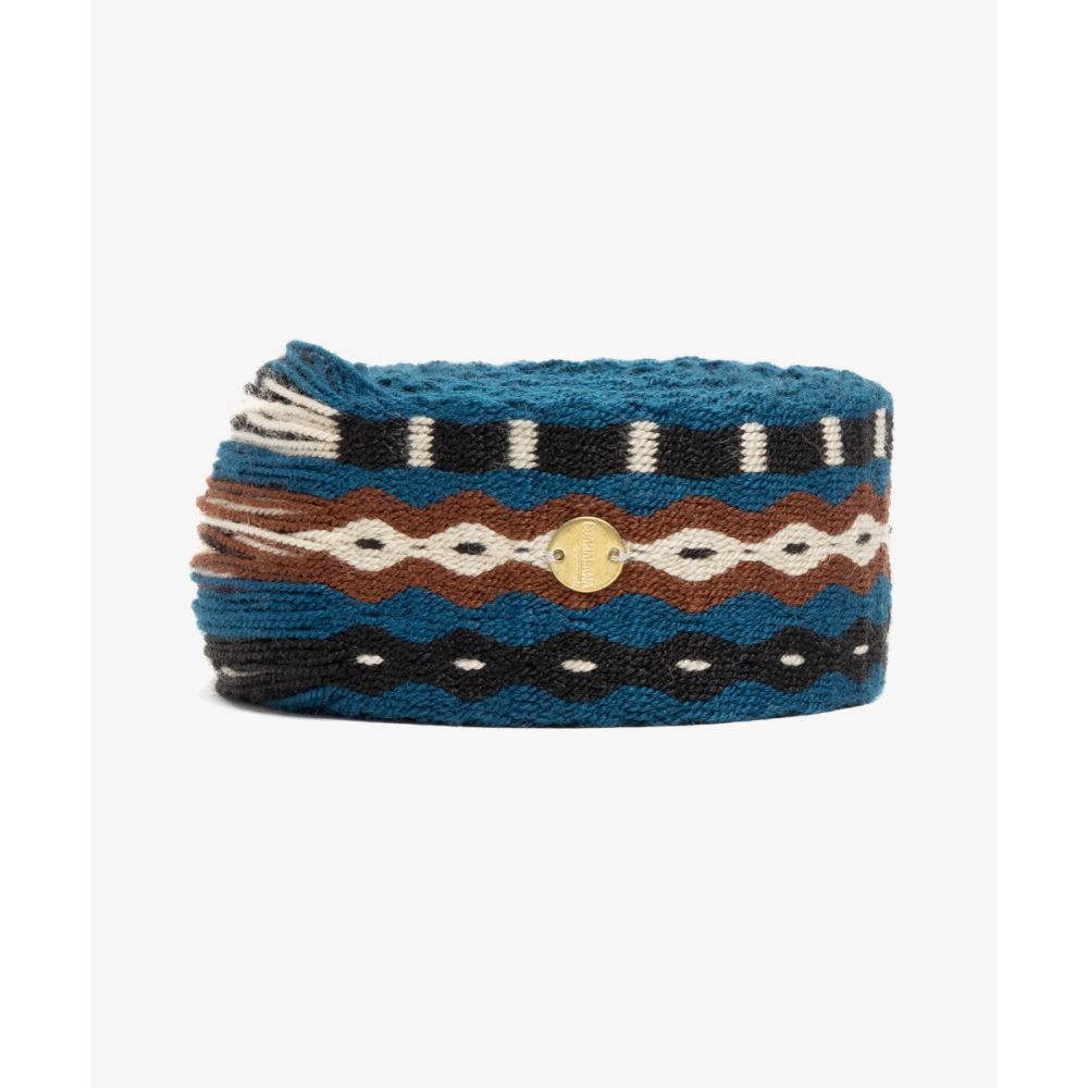 Cinturón de flecos azul y marron