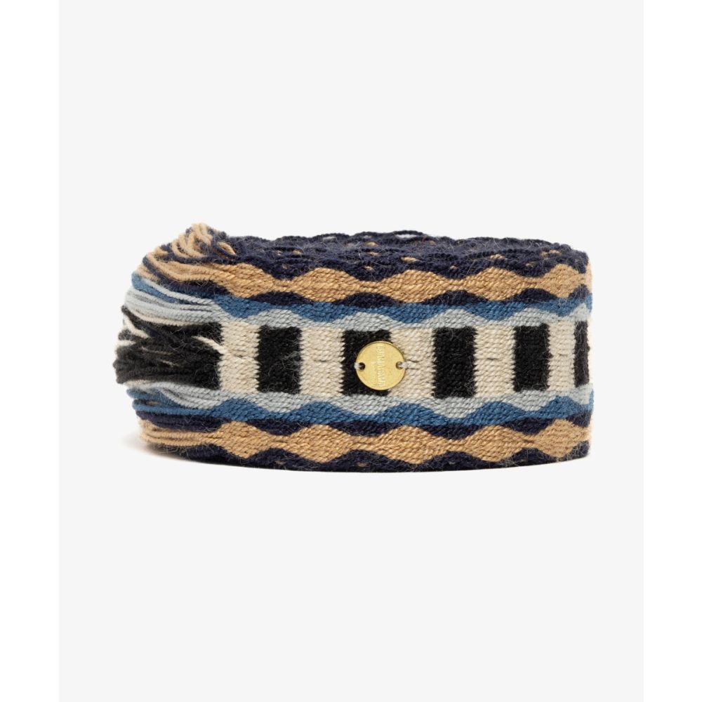 Cinturón de flecos azul y beige