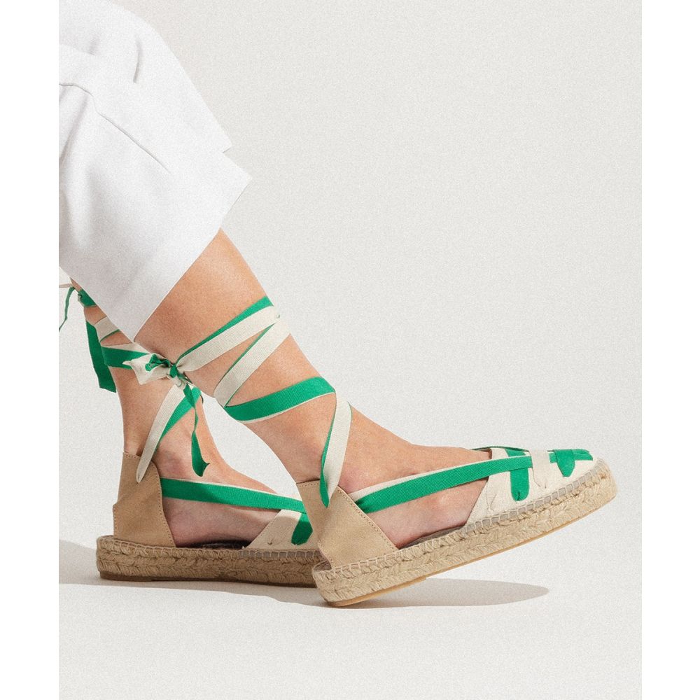 Alpargatas, cinta cruzada - VERDE & BLANCO