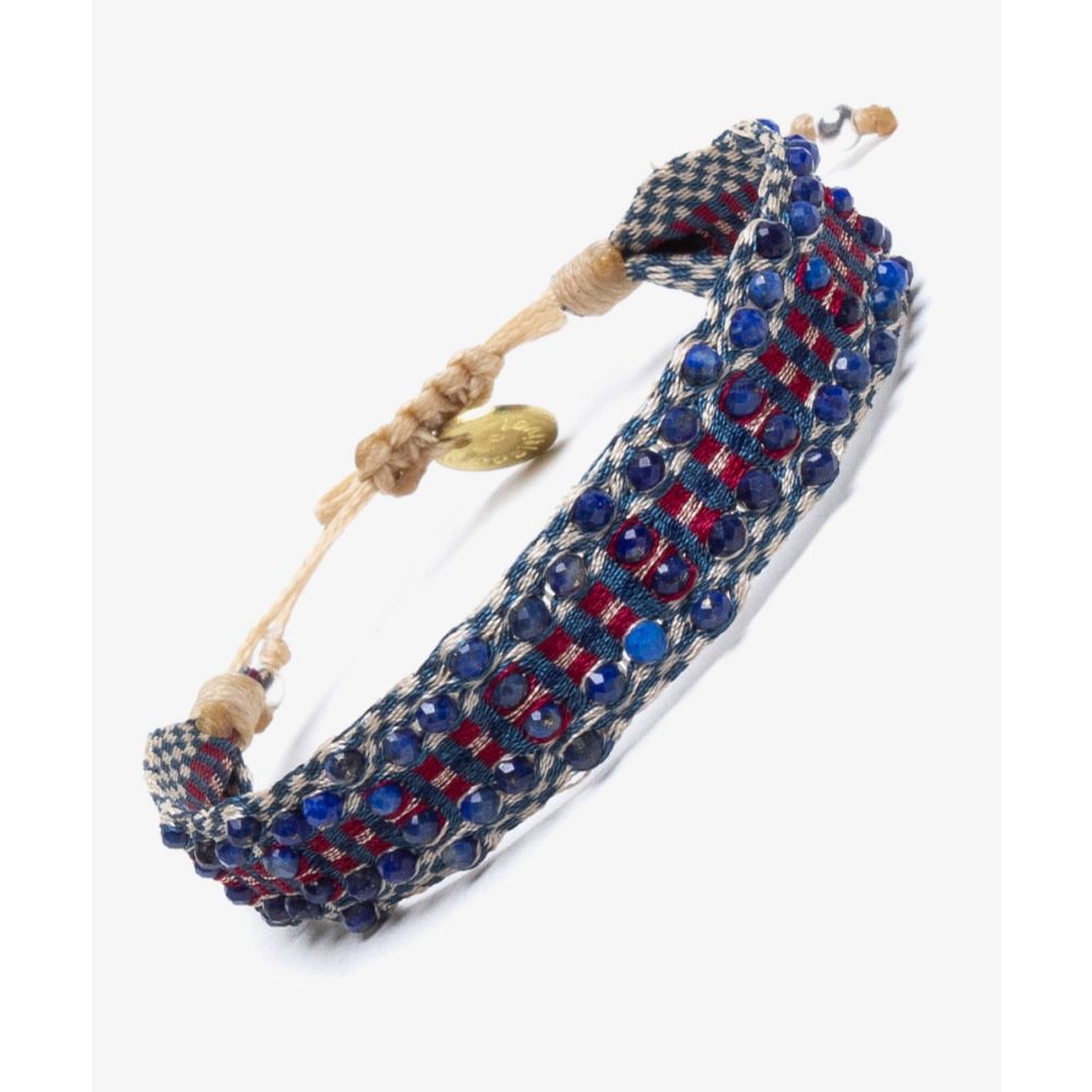Bracelet Argantina Maxi - AZUL MARINO Y BURDEOS CON PIEDRA LAPISLAZULI