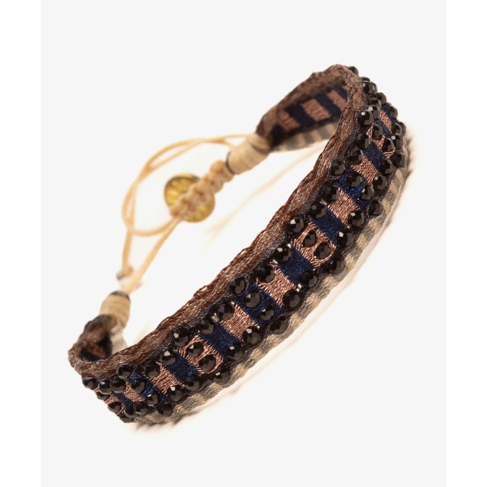 Bracelet Argantina Maxi - MARRÓN Y COBRE CON PIEDRA PIRITA NEGRA