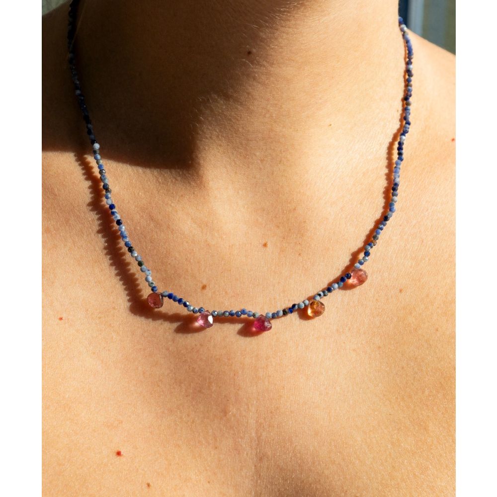Martha necklace - Lapislazuli MIX with 5 semi precious stones drops