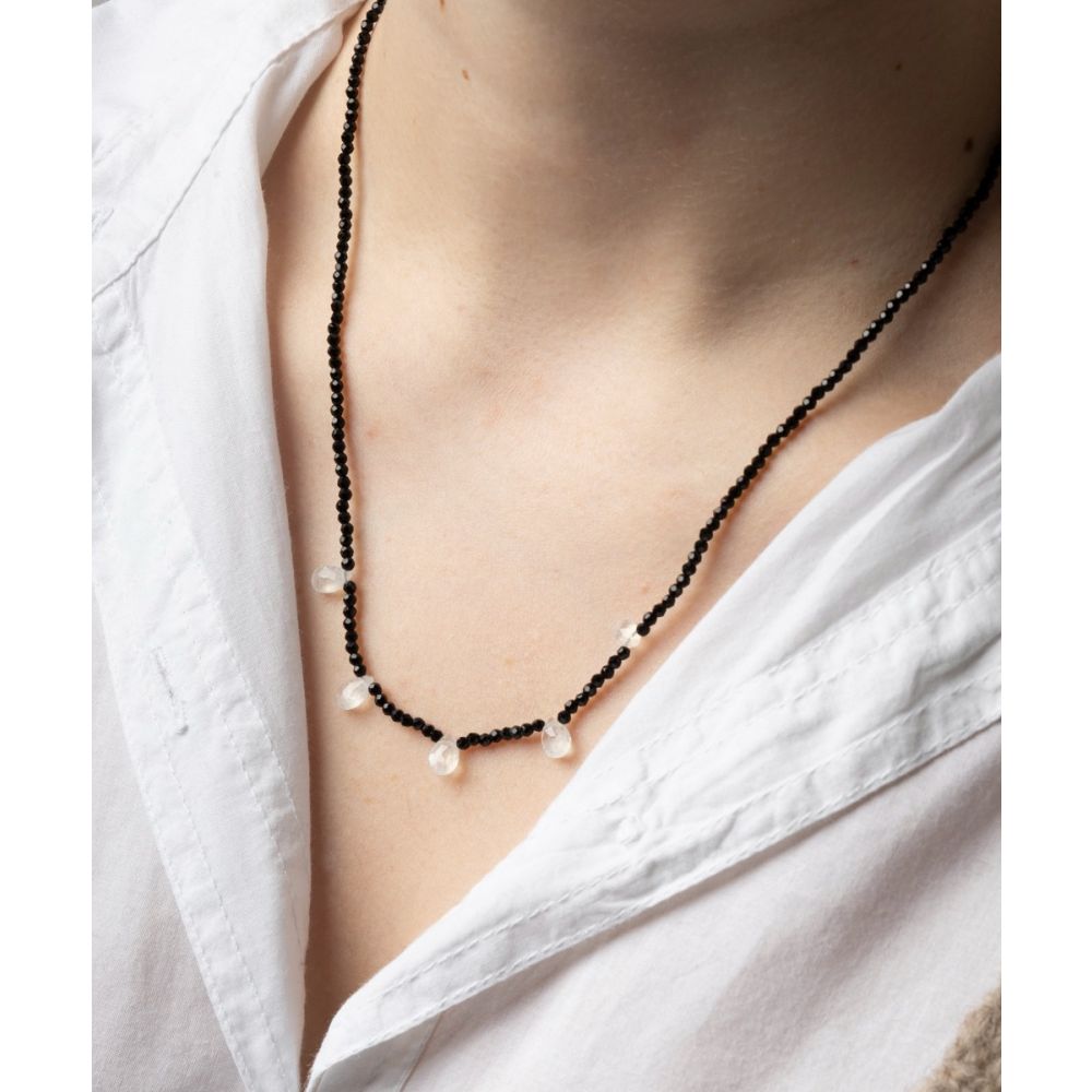 Martha necklace - BLACK SPINEL with 5 semi precious stones drops