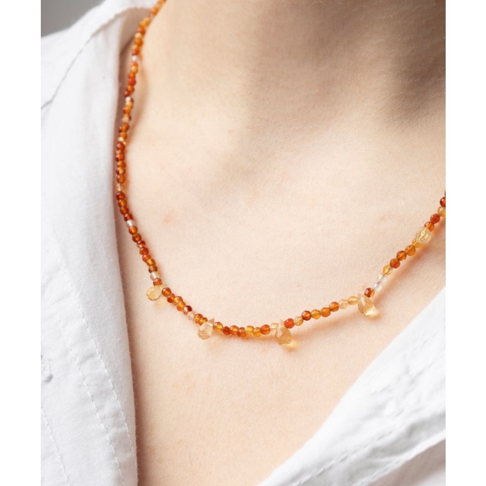 Martha necklace - with 5 semi precious stones drops - CARNELIAN