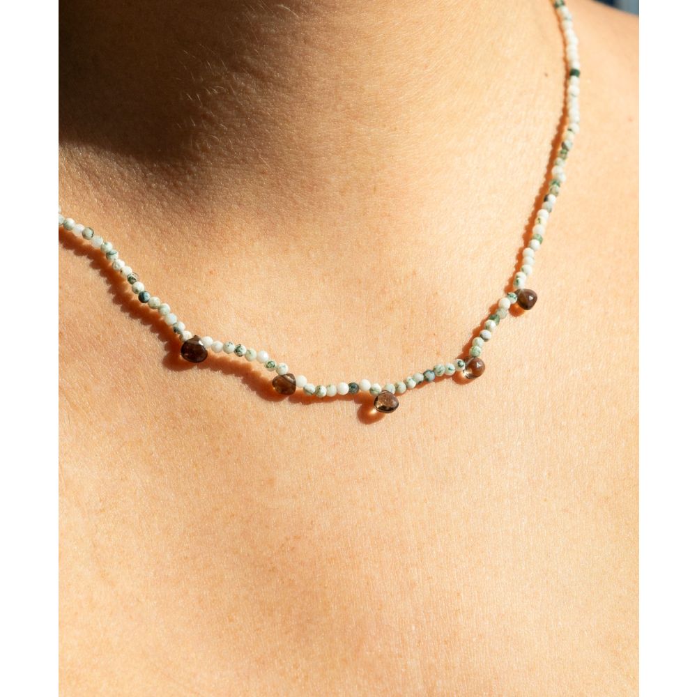 Collar Martha - Agata Moss bis con 5 gotas de piedras semi preciosas