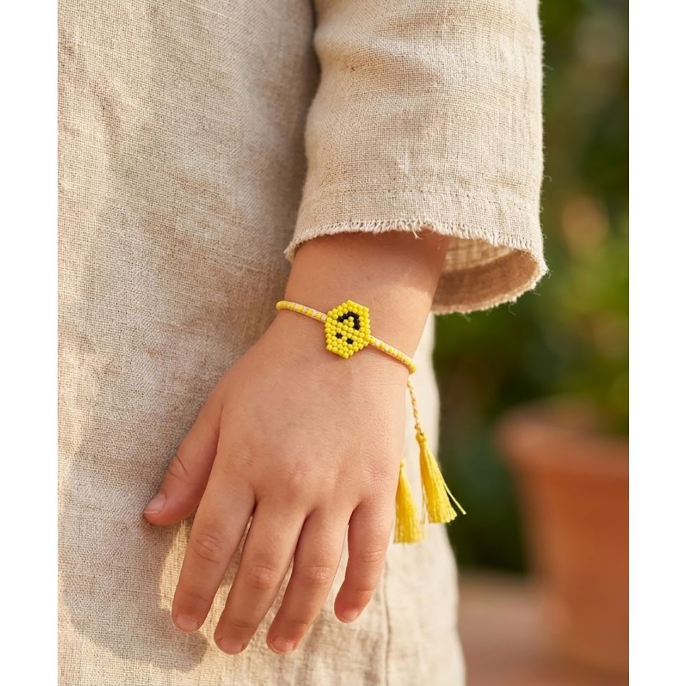 STRASS Bracelet with Beadwork - Yellow Emoji