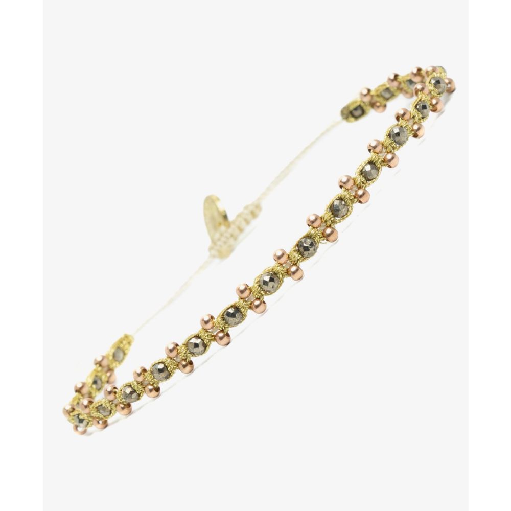 Pulsera TULIP - BEADS BAÑADOS EN ORO CON PIRITA VERDE
