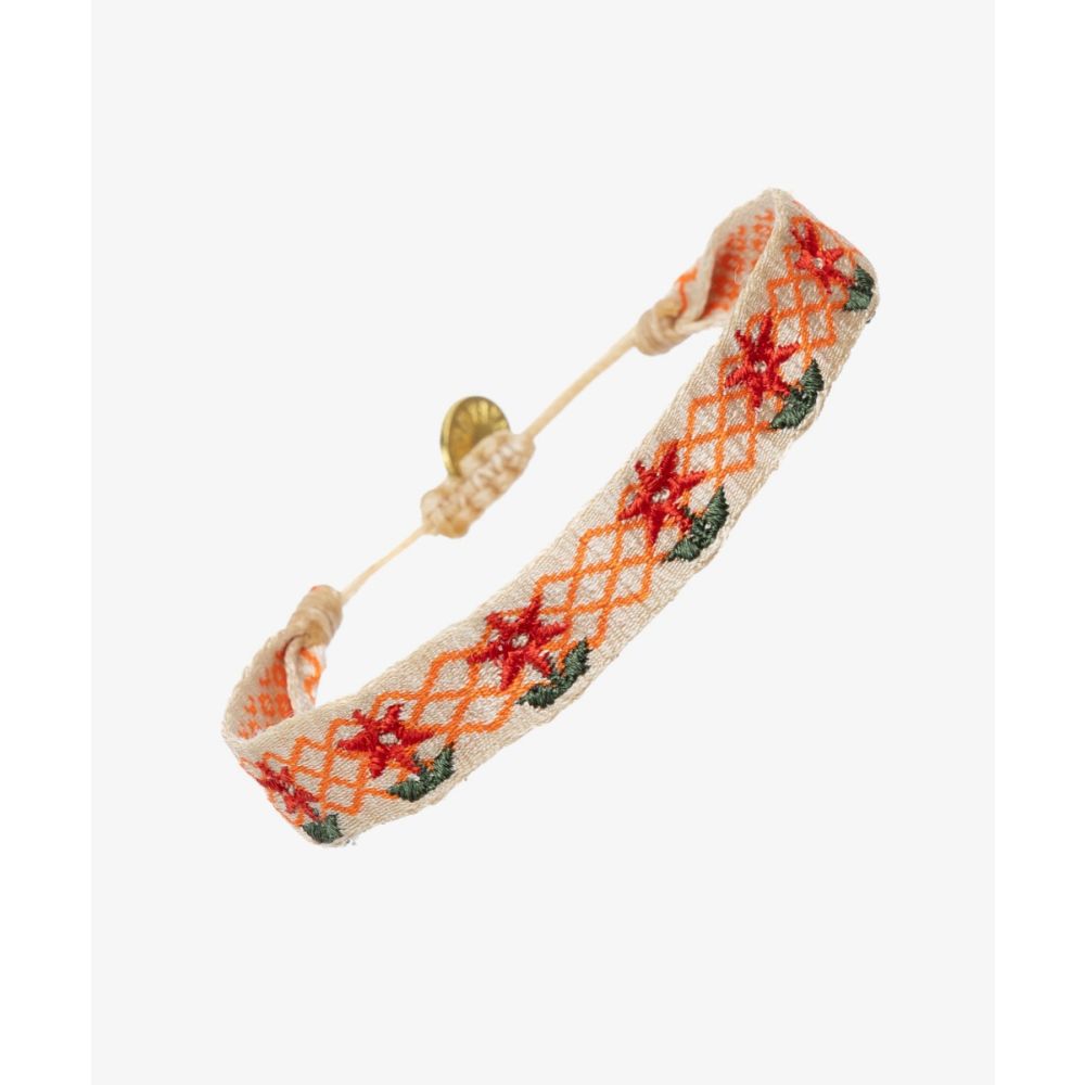 EMBROIDERED BRACELET - RHOMBUS BEIGE & ORANGE