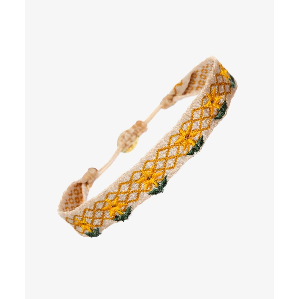 EMBROIDERED BRACELET - RHOMBUS BEIGE & MUSTARD