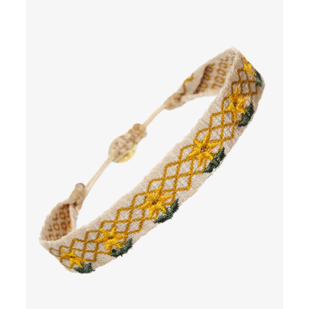 EMBROIDERED BRACELET - RHOMBUS BEIGE & MUSTARD
