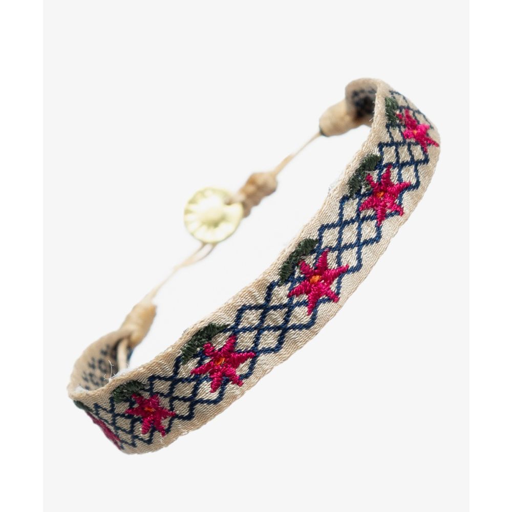 EMBROIDERED BRACELET - RHOMBUS BEIGE & NAVY