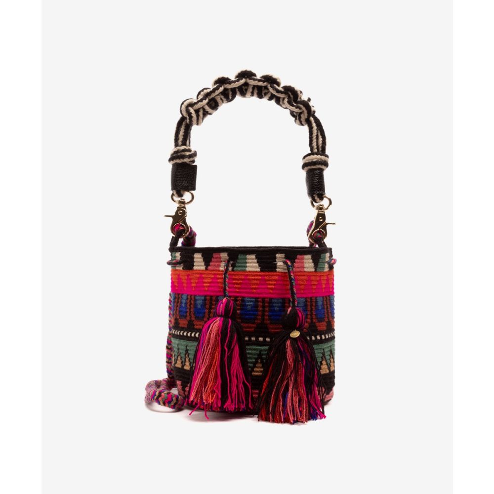 BOLSO CRUZADO M CON ASA DE MACRAMÉ - YAKARTA - NEGRO Y MULTICOLOR