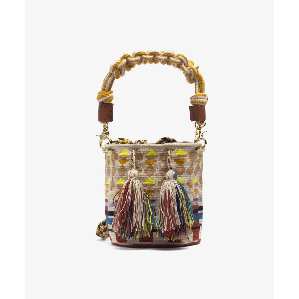 BOLSO CRUZADO M CON ASA DE MACRAMÉ - SWAN - BEIGE  Y AMARILLO