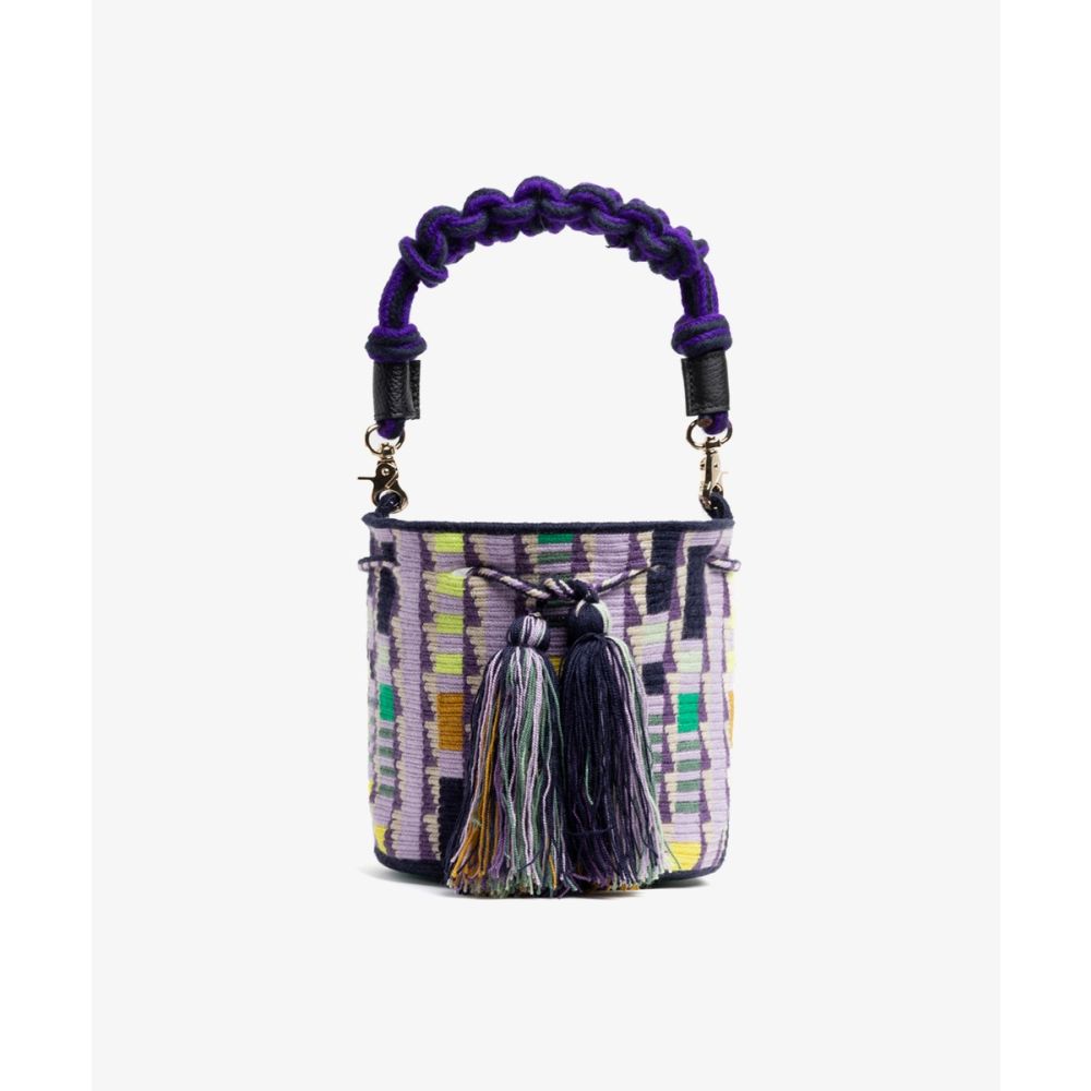 Crossbody Bag M with short macrame handle - CORVUS - LILAC & PURPLE