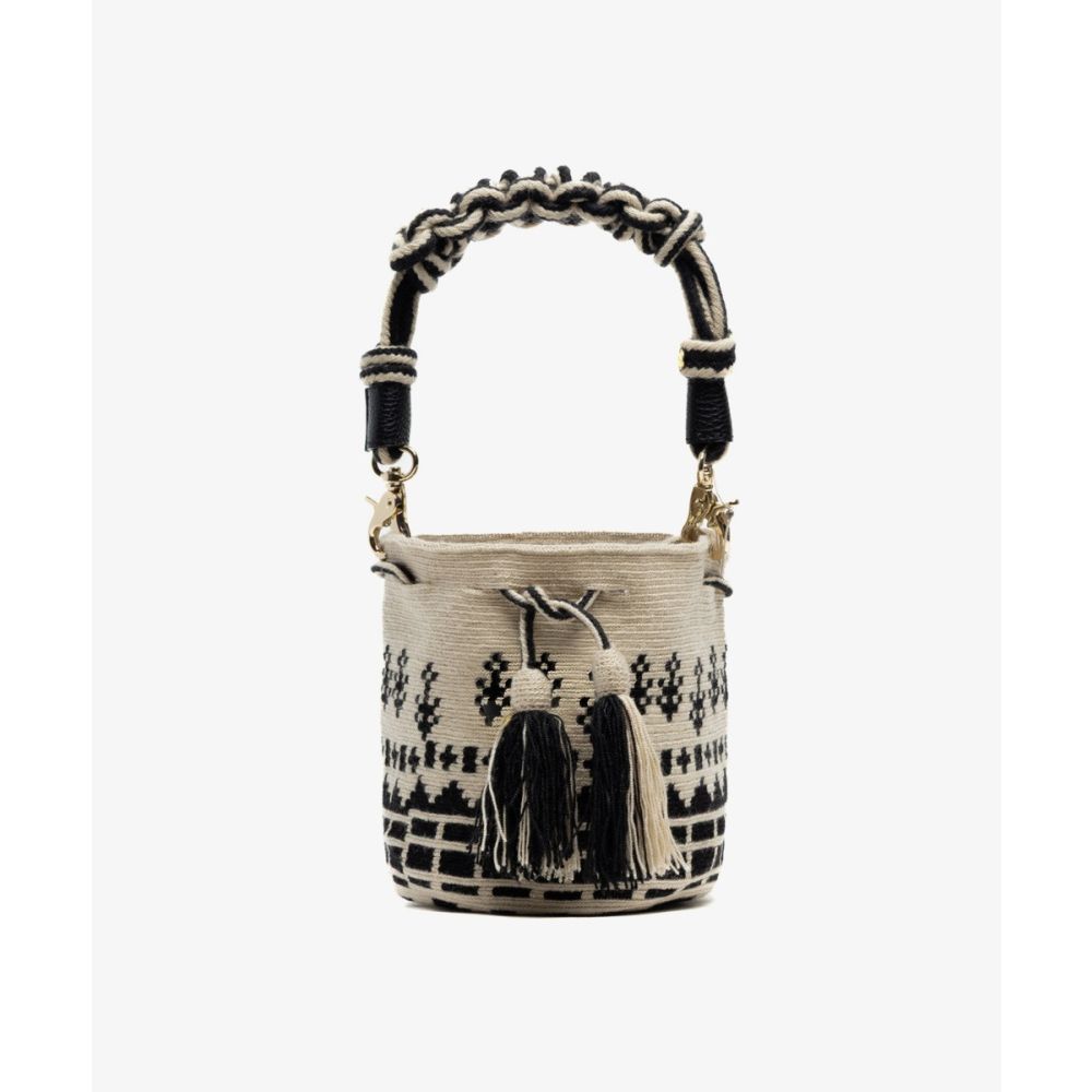 BOLSO CRUZADO M CON ASA DE MACRAMÉ - DRAGON - BEIGE Y NEGRO