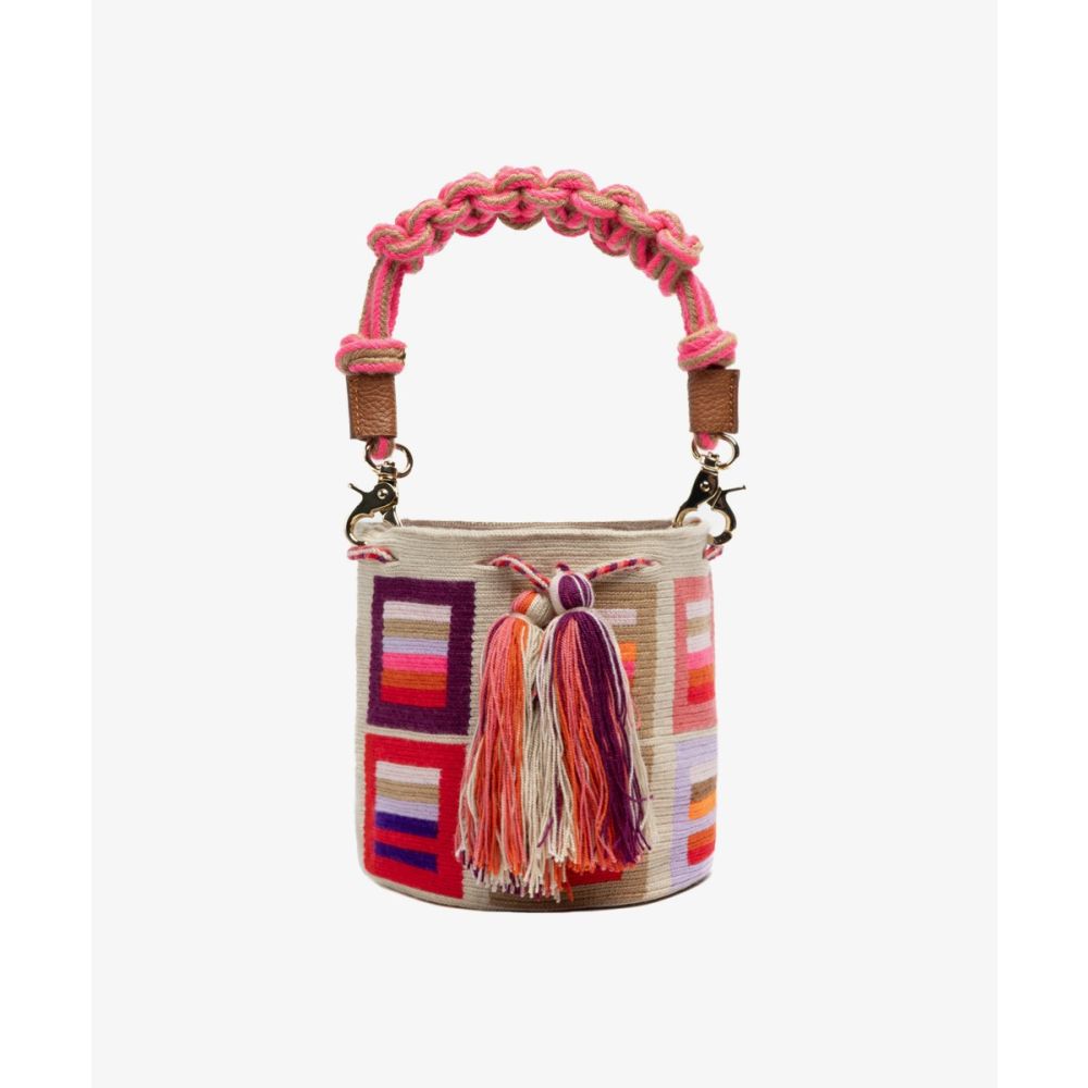 BOLSO CRUZADO M CON ASA DE MACRAMÉ - ORION - TOSTADO Y MULTICOLOR
