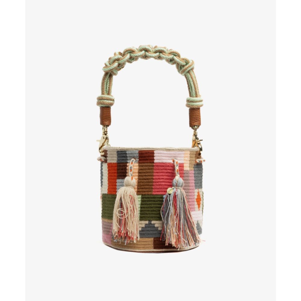 BOLSO CRUZADO M CON ASA DE MACRAMÉ -  PEGASUS - BEIGE Y MULTICOLOR