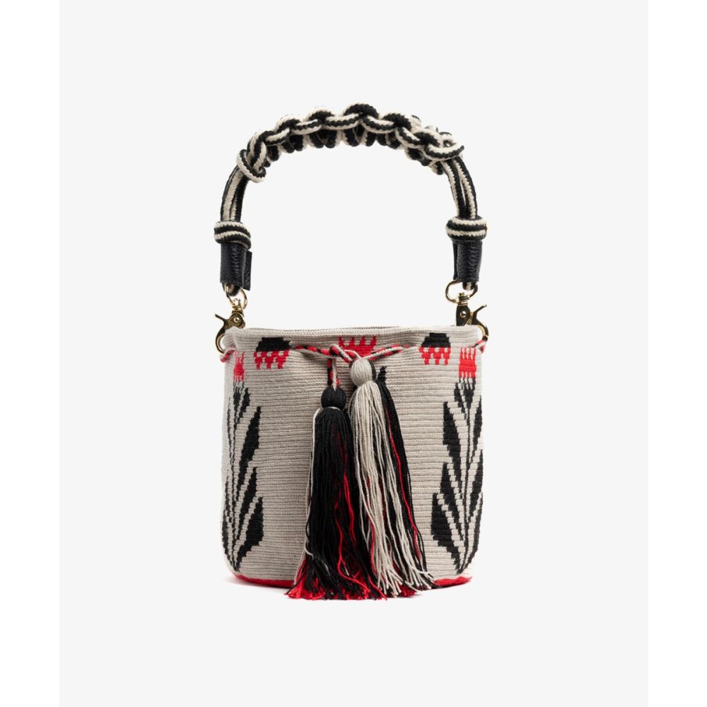 Crossbody Bag M WITH MACRAME HANDLE - ELOISE - BEIGE & RED