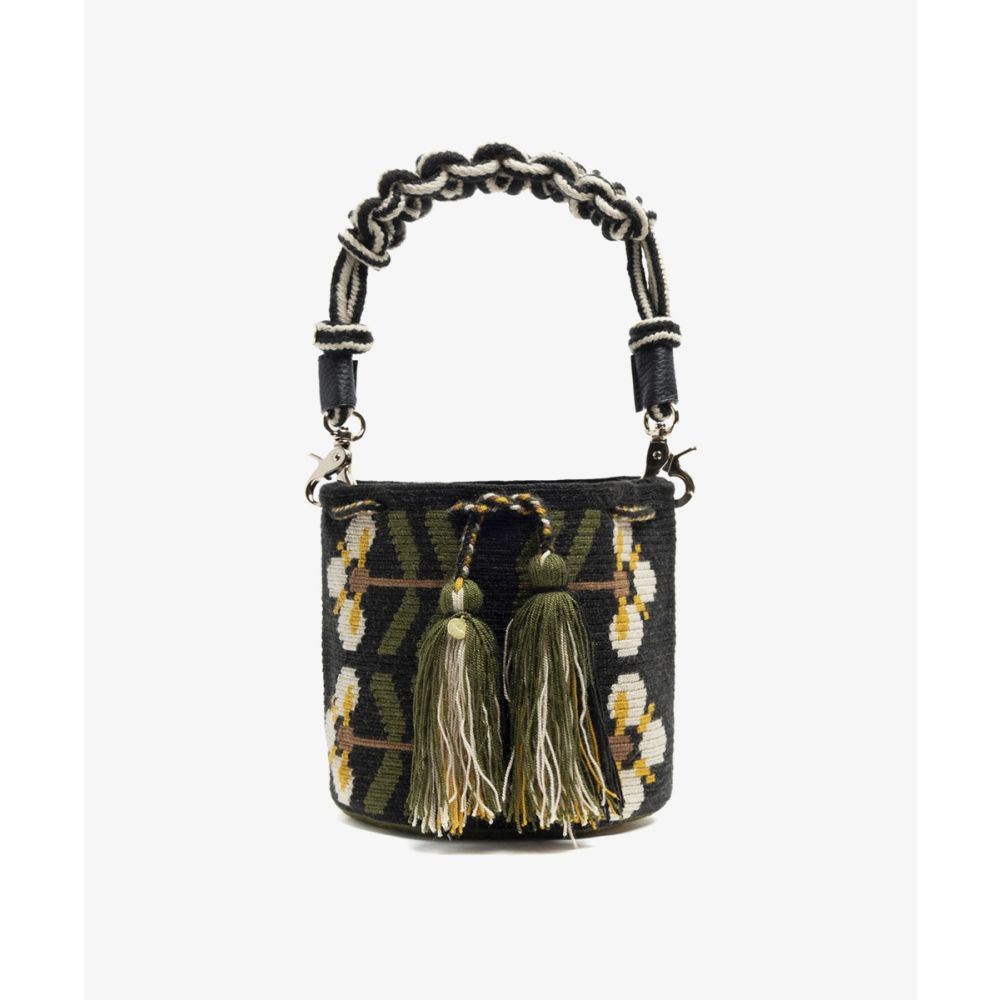 Crossbody Bag M with short macrame handle - DAPHNE - BLACK & GREEN
