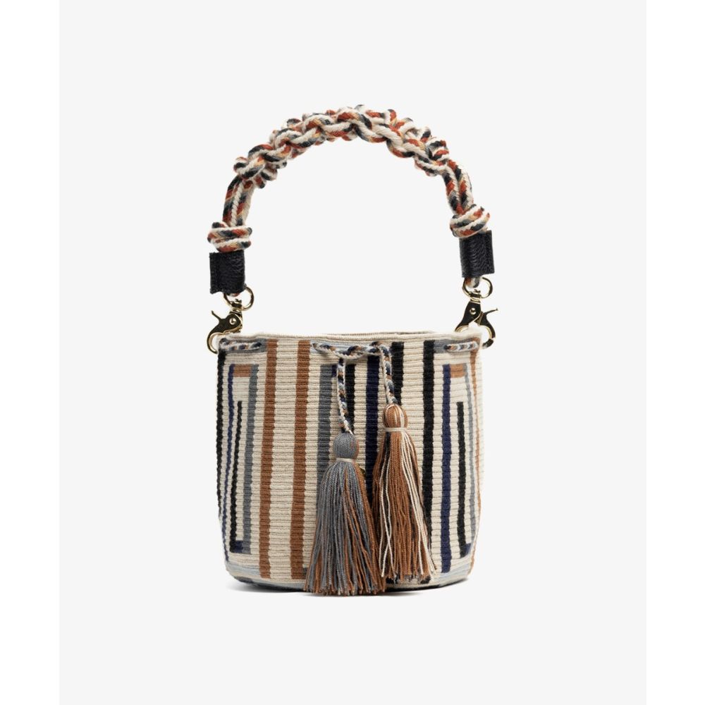 Crossbody Bag M with short macrame handle -  LUCINDA - BEIGE & MULTICOLOR