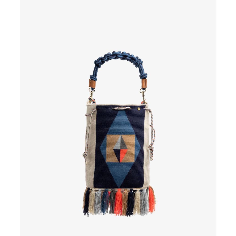 Bolso Zoe con Asa de Macramé - GANNET - BEIGE Y MARINO