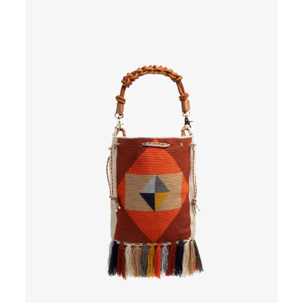 Zoe bag w/ Macrame Handle - GANNET - BROWN & TERRACOTA