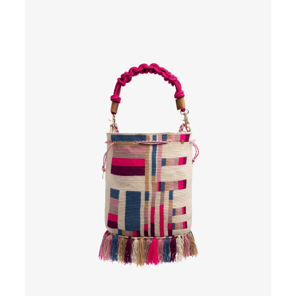 Bolso Zoe con Asa de Macramé - CAPRICORNUS - BEIGE Y ROSA