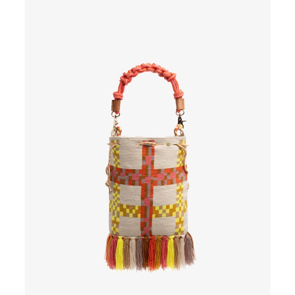 Bolso Zoe con Asa de Macramé - DELPHINIUS - CORAL Y AMARILLO