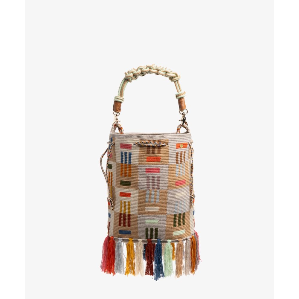 Bolso Zoe con Asa de Macramé - WOLF - TOSTADO Y GRIS