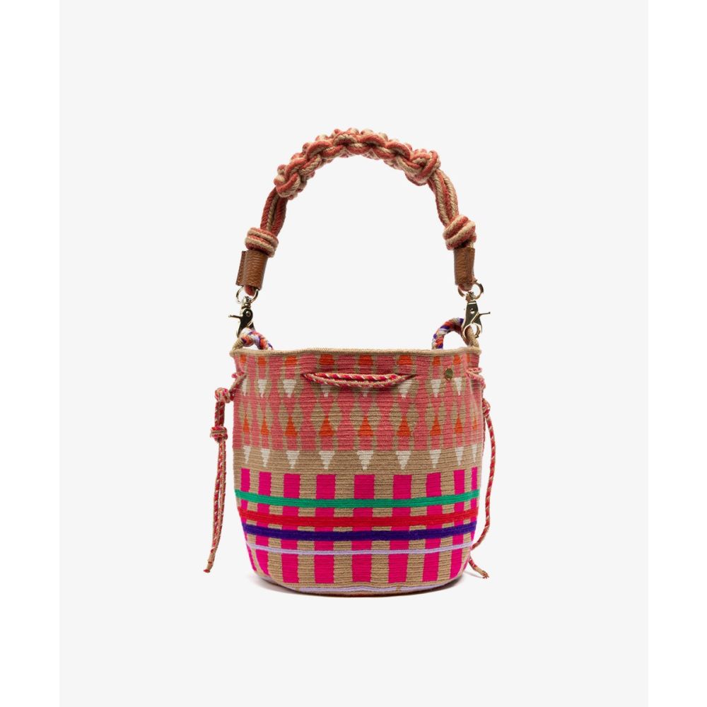 MITRA bag W/ MACRAME STRAP - SWAN - TOAST & FUCHSIA
