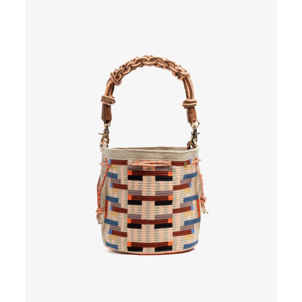 BOLSO MITRA CON ASA DE MACRAMÉ - CHAMALEON - MARRÓN Y MULTICOLOR