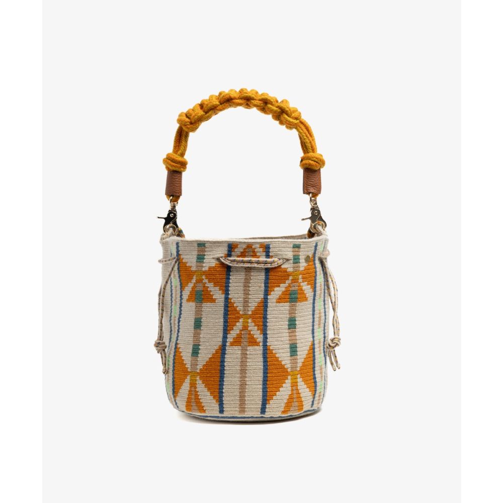 BOLSO MITRA CON ASA DE MACRAMÉ - CIRCINUS - MOSTAZA Y BEIGE
