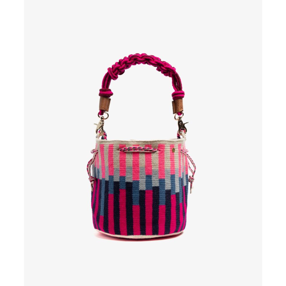MITRA bag W/ MACRAME STRAP - LYNX - FUCHSIA & BLUE