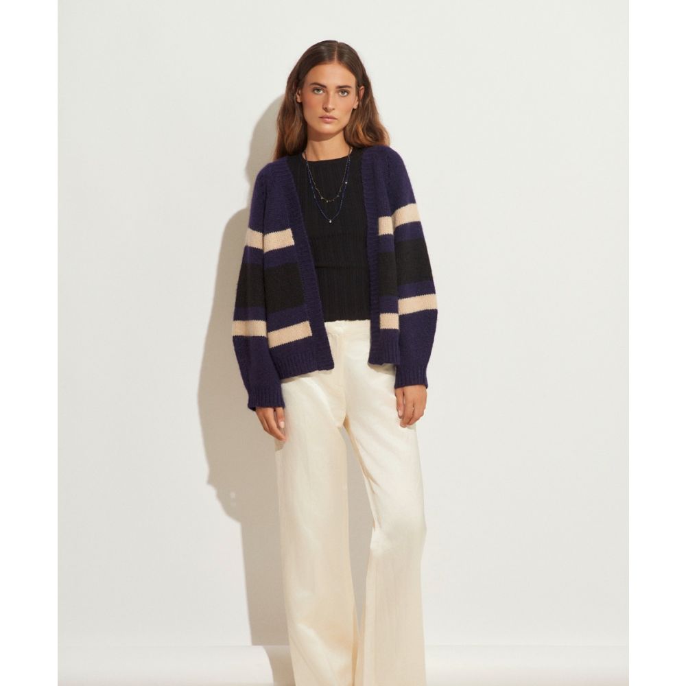 BABY ALPACA CARDIGAN - NAVY BLUE & BEIGE