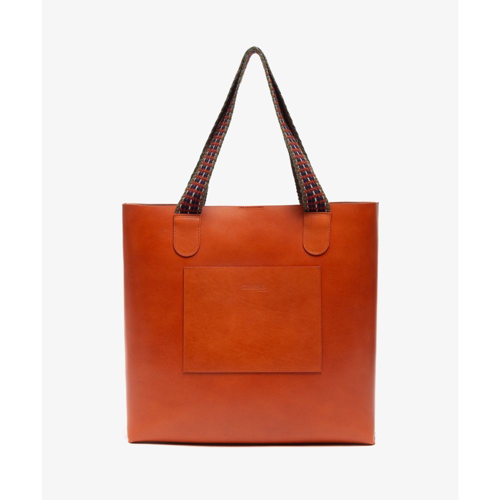 LEATHER TOTE BAG BAND HANDLE - BROWN 