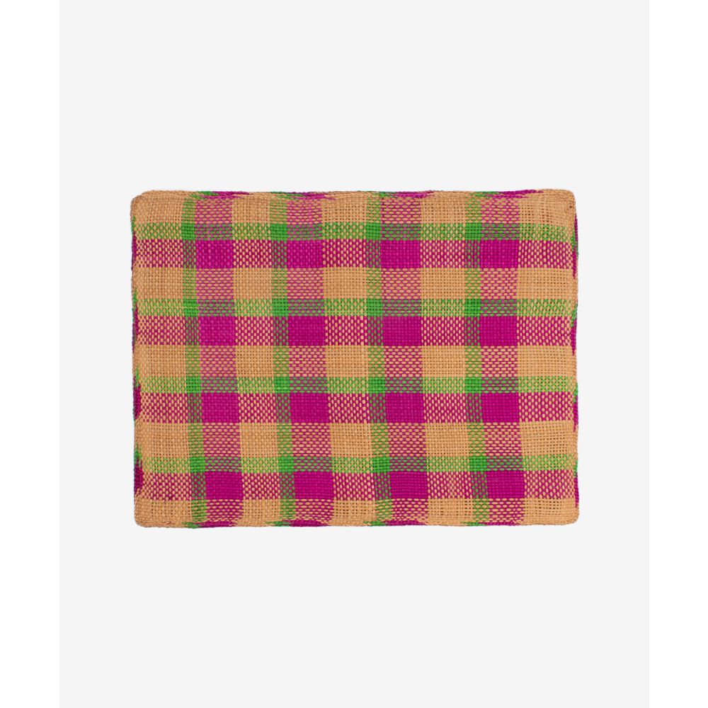 Straw placemat- SET OF 6- GREEN & FUCHSIA