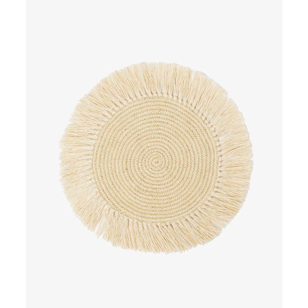 INDIVIDUAL DE FIQUE REDONDO CON FLECOS - BEIGE