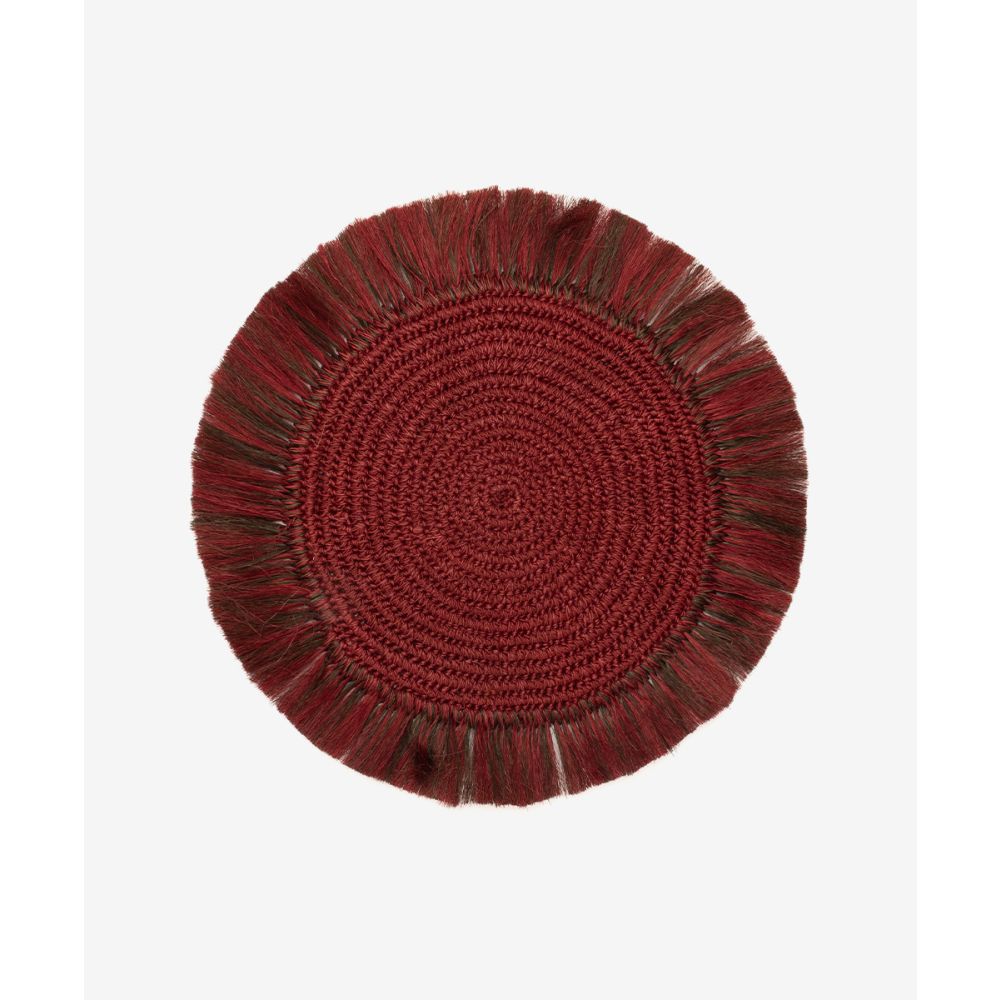 ROUND PLACEMAT FIQUE WITH FRINGES - BORDEAUX & TOAST