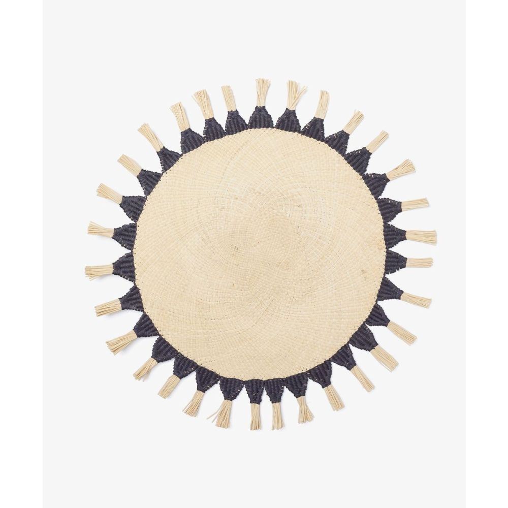 CELINE CENTERPIECE ROUND/ PLACEMAT - NATURAL & DARK BLUE