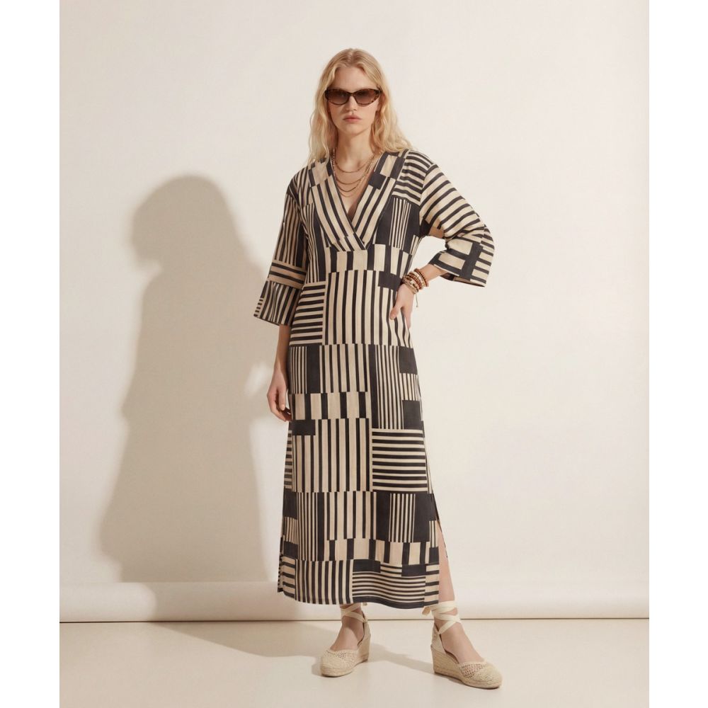 VESTIDO DE LINO -  ESTAMBUL - NEGRO & BEIGE