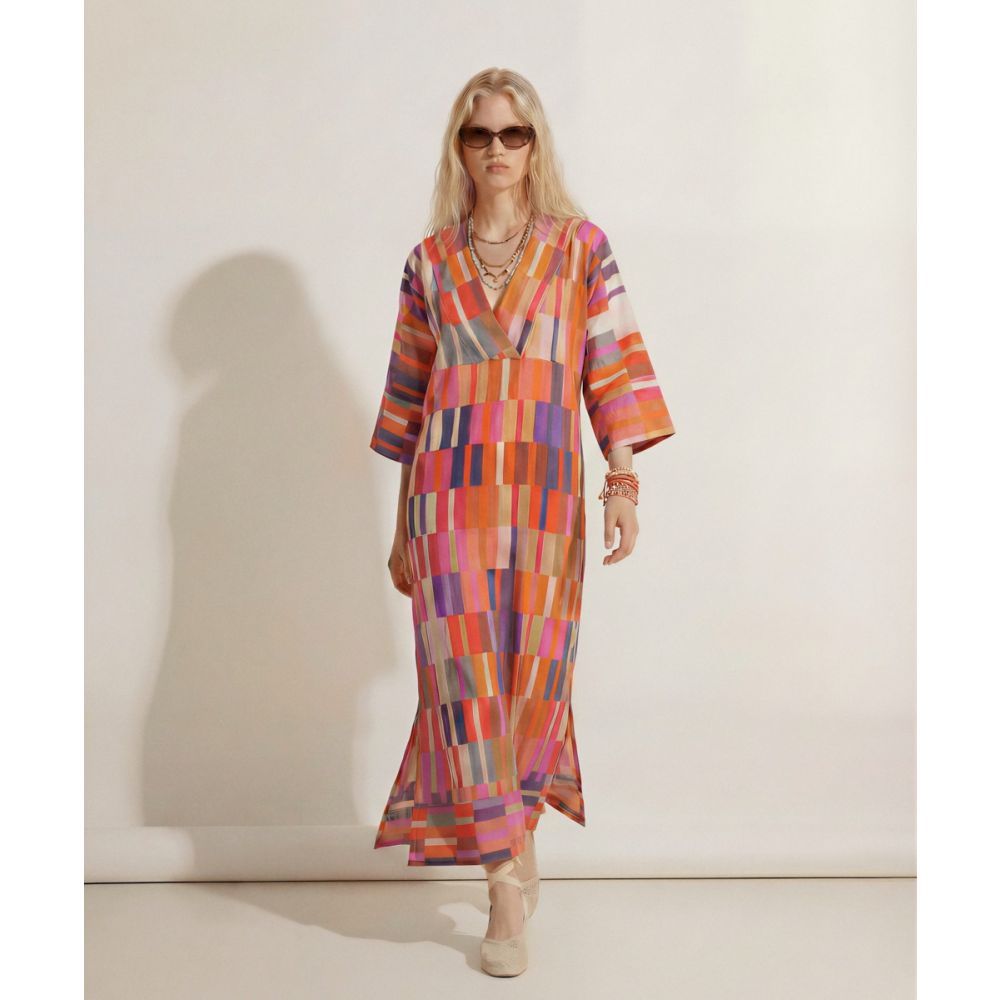 LINEN DRESS - OCTANT - PINK & BEIGE