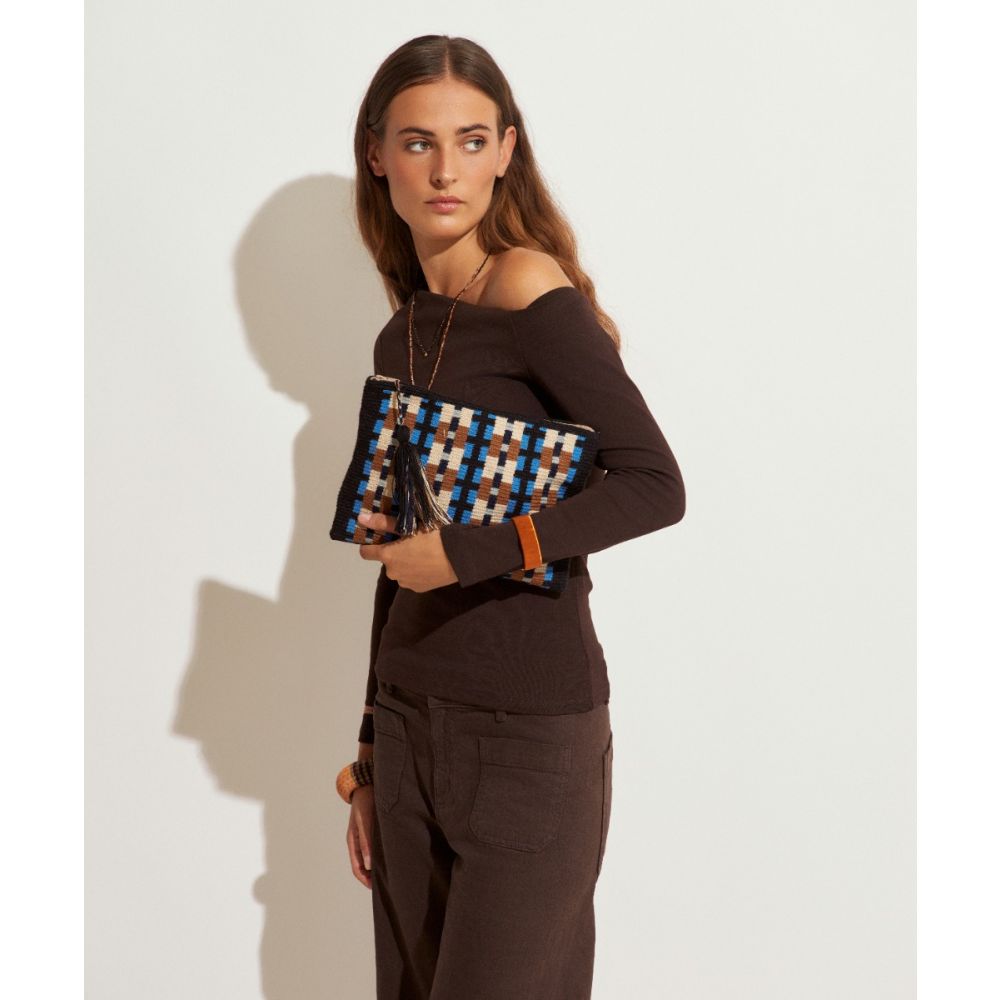 BOLSO DE MANO - BASIL - MARRÓN Y AZUL