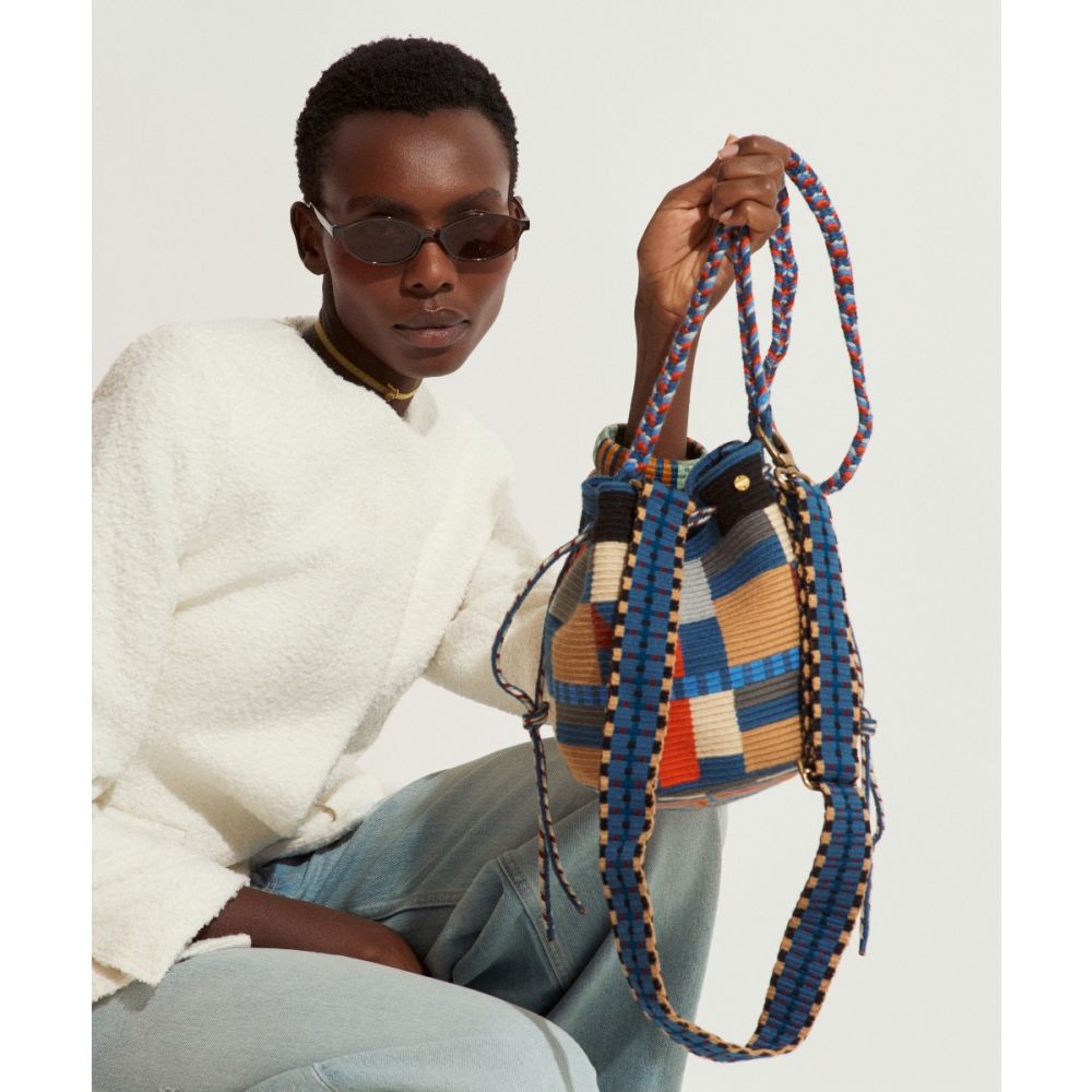 BOLSO MITRA CON ASA AJUSTABLE - ANISE - AZUL Y TERRACOTA