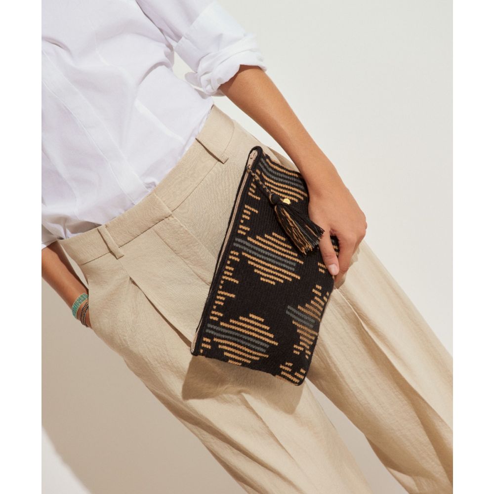 Clutch Bag - MARIGOLD - BLACK & CAMEL