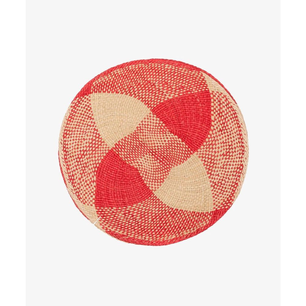 Round placemat - 1 UNIT - RED & BEIGE