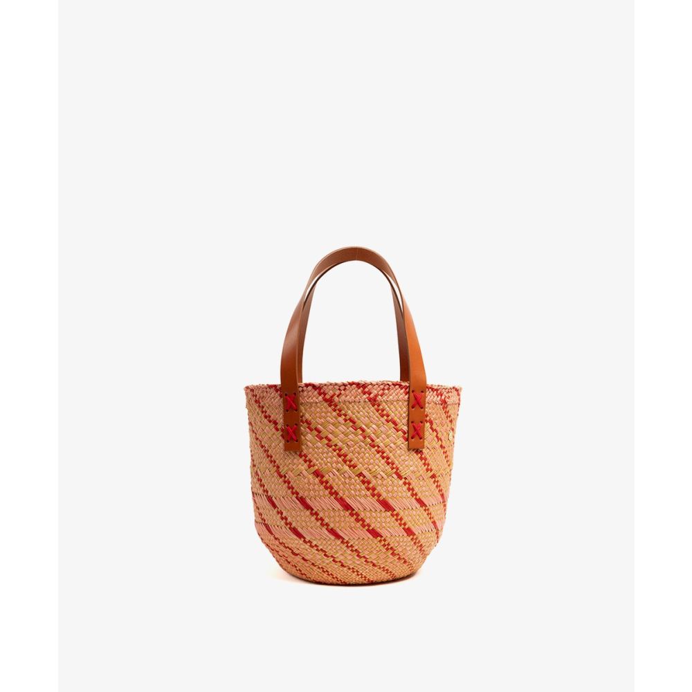 CANASTO BAG XS - WITH LEATHER STRAP - PINK & RED