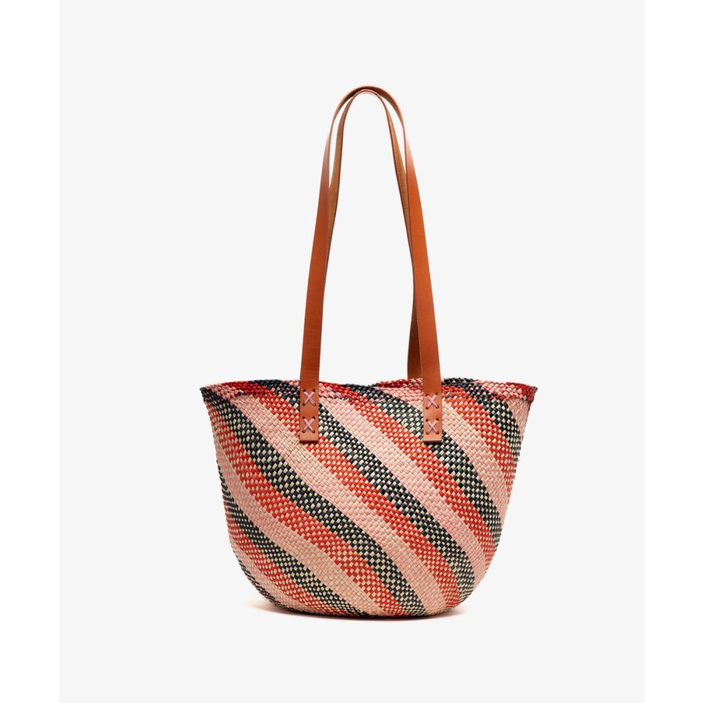 CANASTO BAG S - WITH LEATHER STRAP-PINK/RED/BLUE