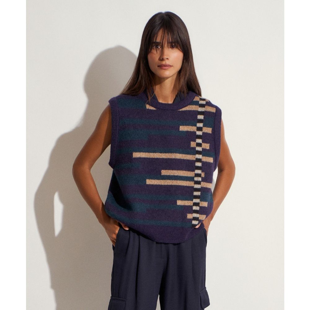 BABY ALPACA VEST SOLEDAD - STRIPES NAVY & PETROL GREEN