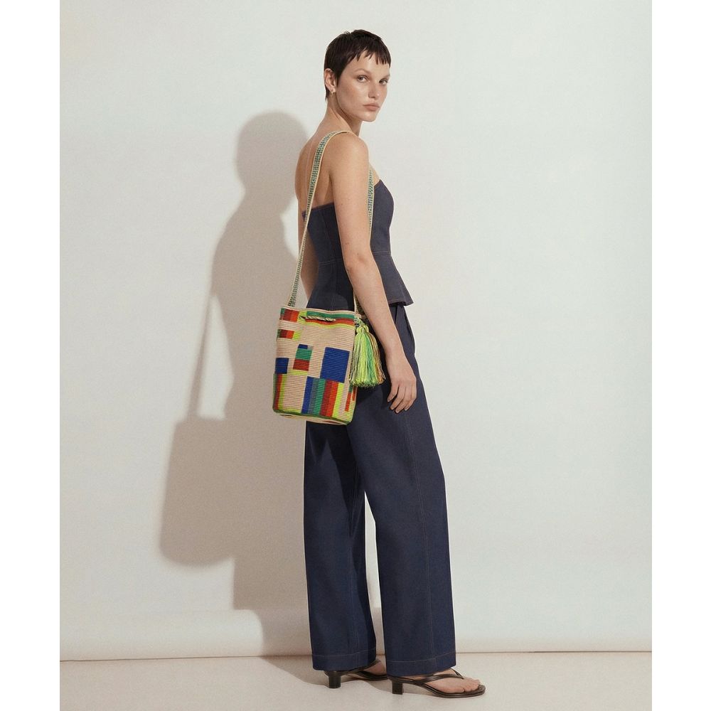 Bolso Cruzado L - CAPRICORNUS - BEIGE Y VERDE